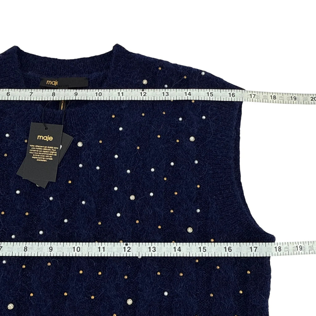 MAJE Maela Embellished Sweater Vest in Marine 3|L - flyKAMP
