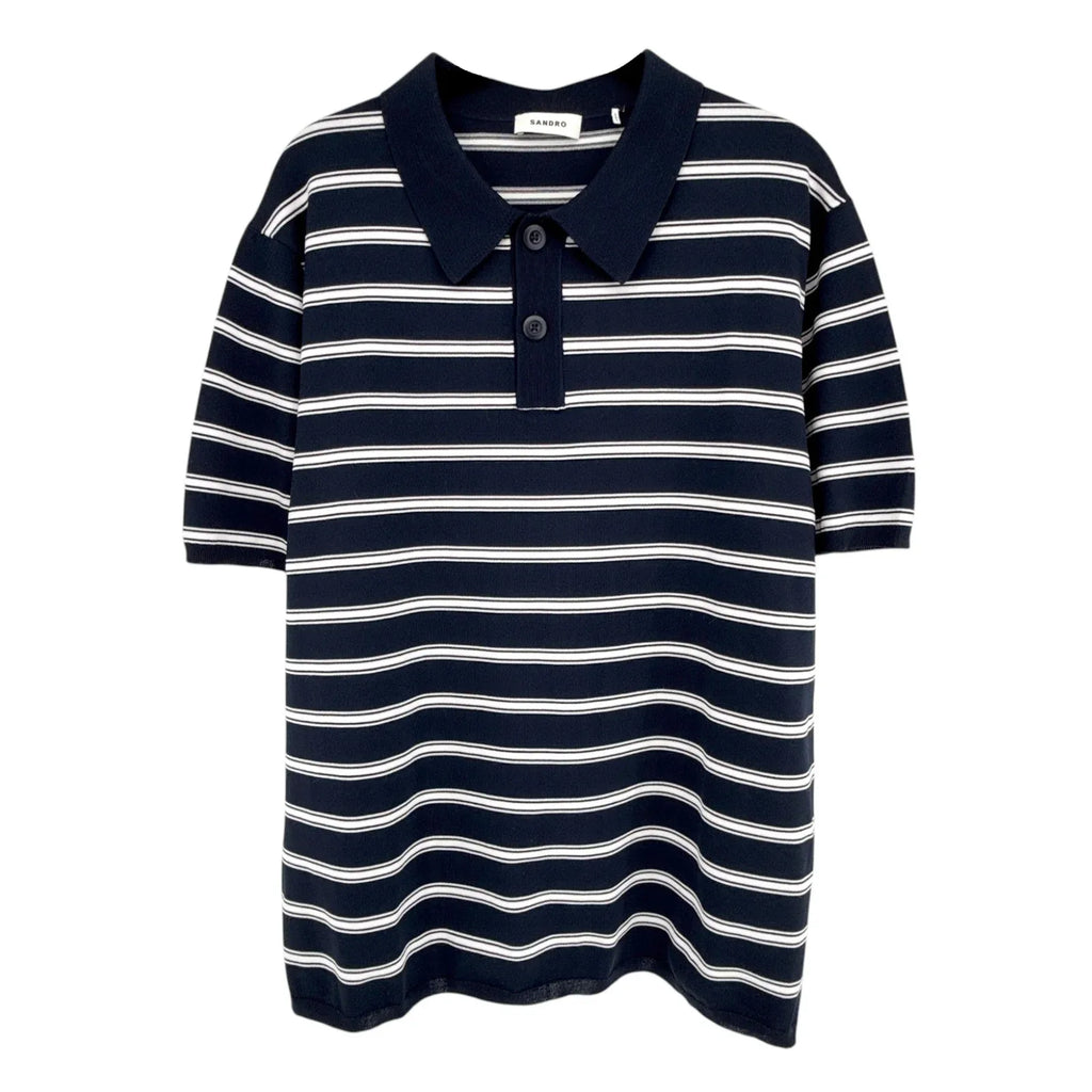 SANDRO Pablo Striped Polo in Fond Marine XXL - flyKAMP