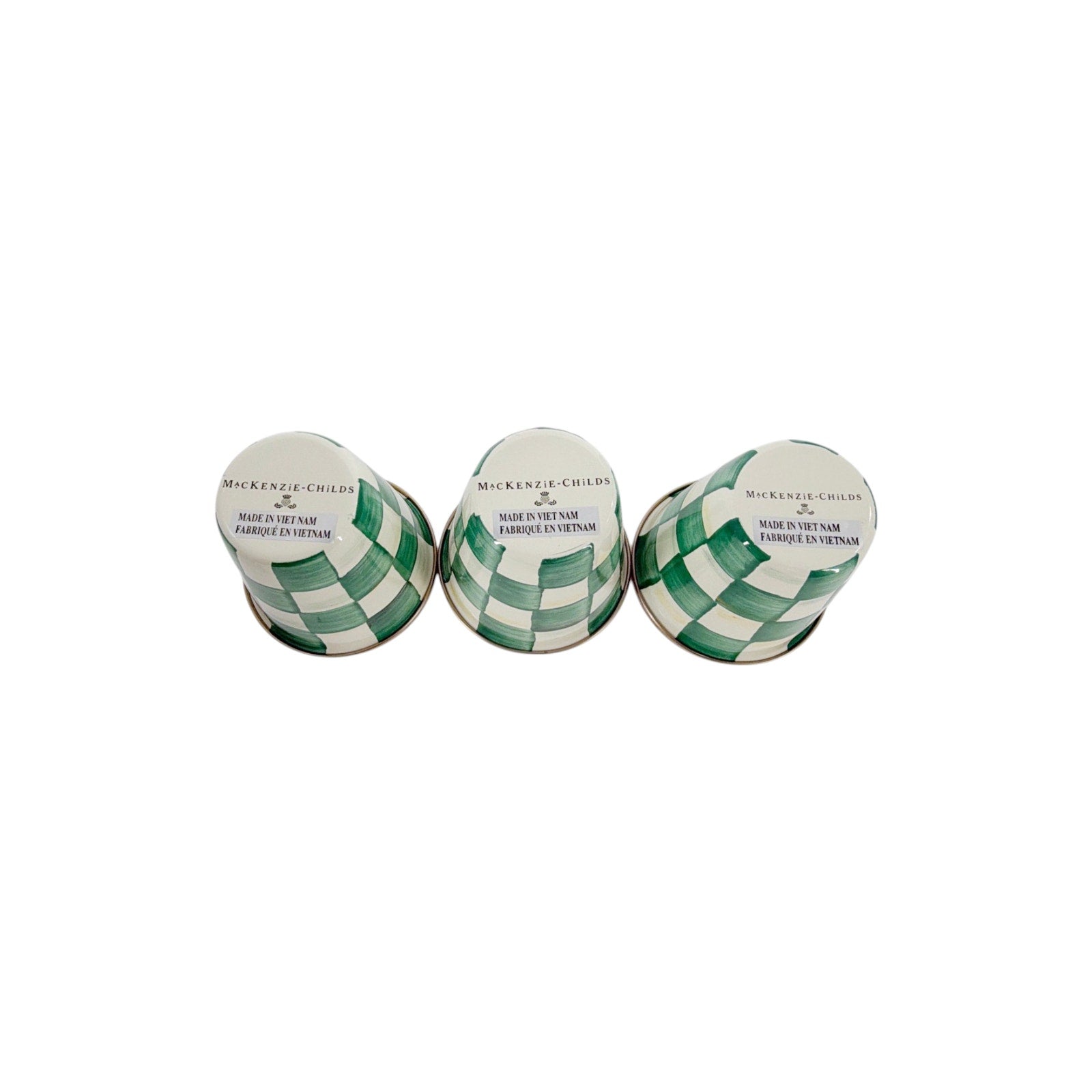 MACKENZIE-CHILDS Herb Pots in Emerald Check Set of 3 Mackenzie-Childs