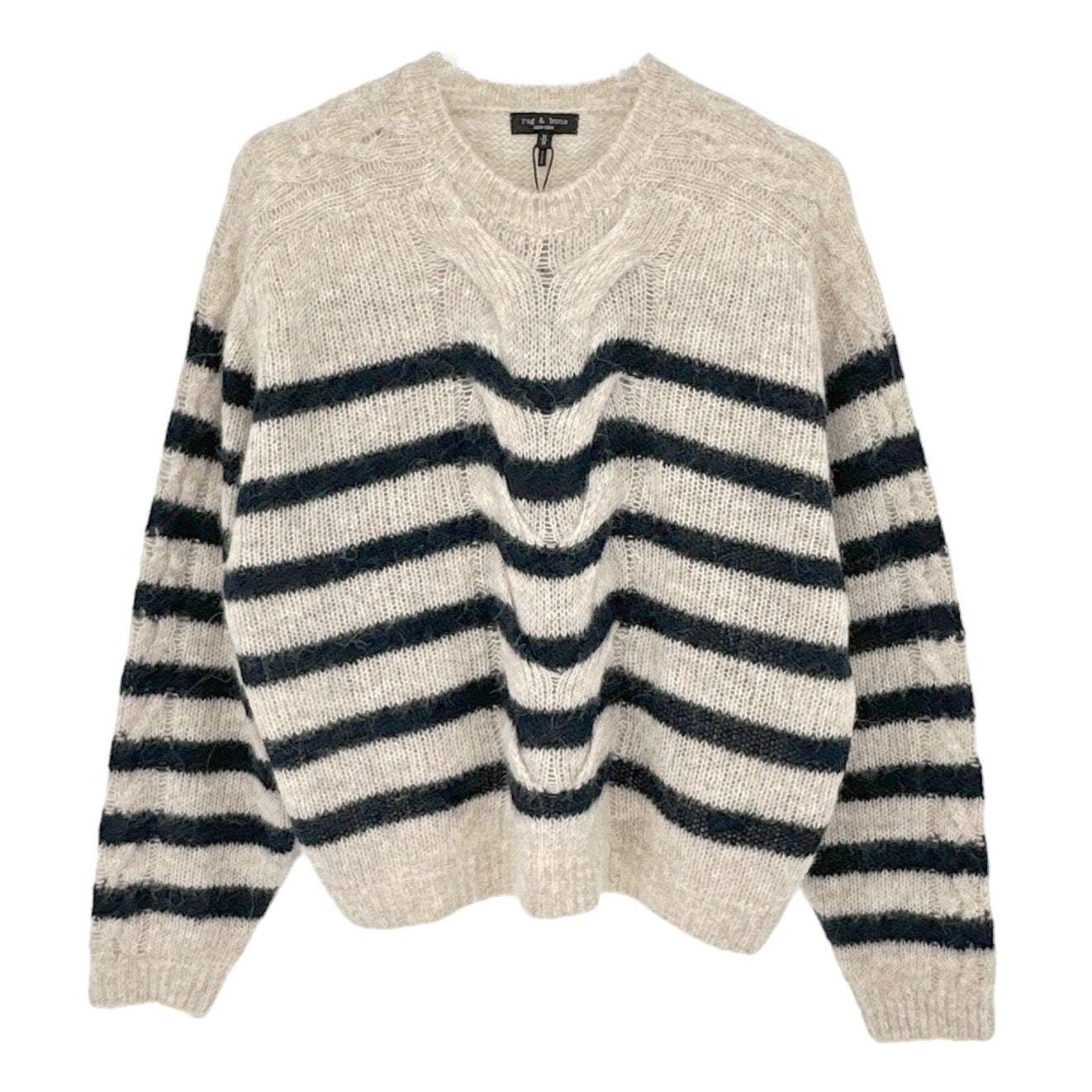 RAG & BONE Mia Striped Wool Alpaca Cable Sweater M