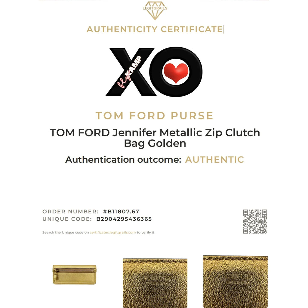 TOM FORD Jennifer Metallic Zip Clutch Bag Golden - flyKAMP