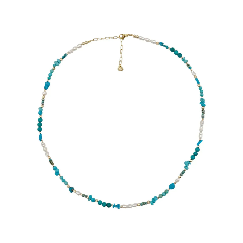 THE SILVER WREN Beaded Turquoise and Pearl Necklace - flyKAMP