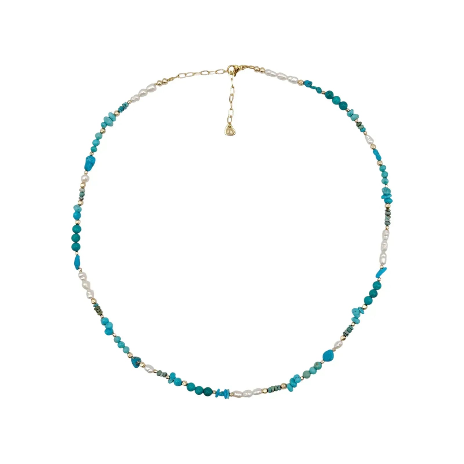 THE SILVER WREN Beaded Turquoise and Pearl Necklace - flyKAMP