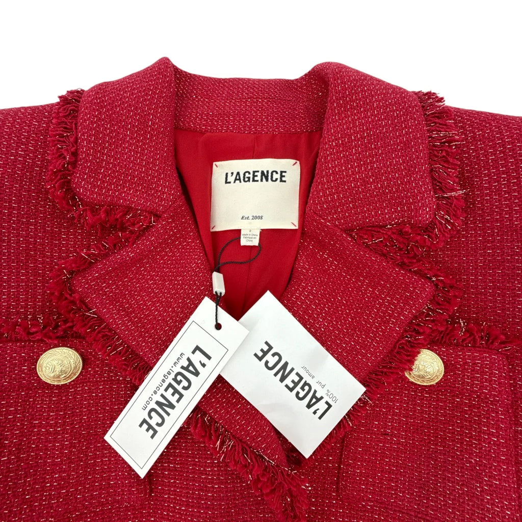 L'AGENCE Sylvia Collared Jacket in Garnet Red & Copper 2 - flyKAMP