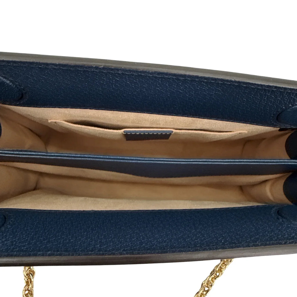 GUCCI Ophidia Chain Shoulder Bag Textured Calfskin Web in Blue Agata - flyKAMP