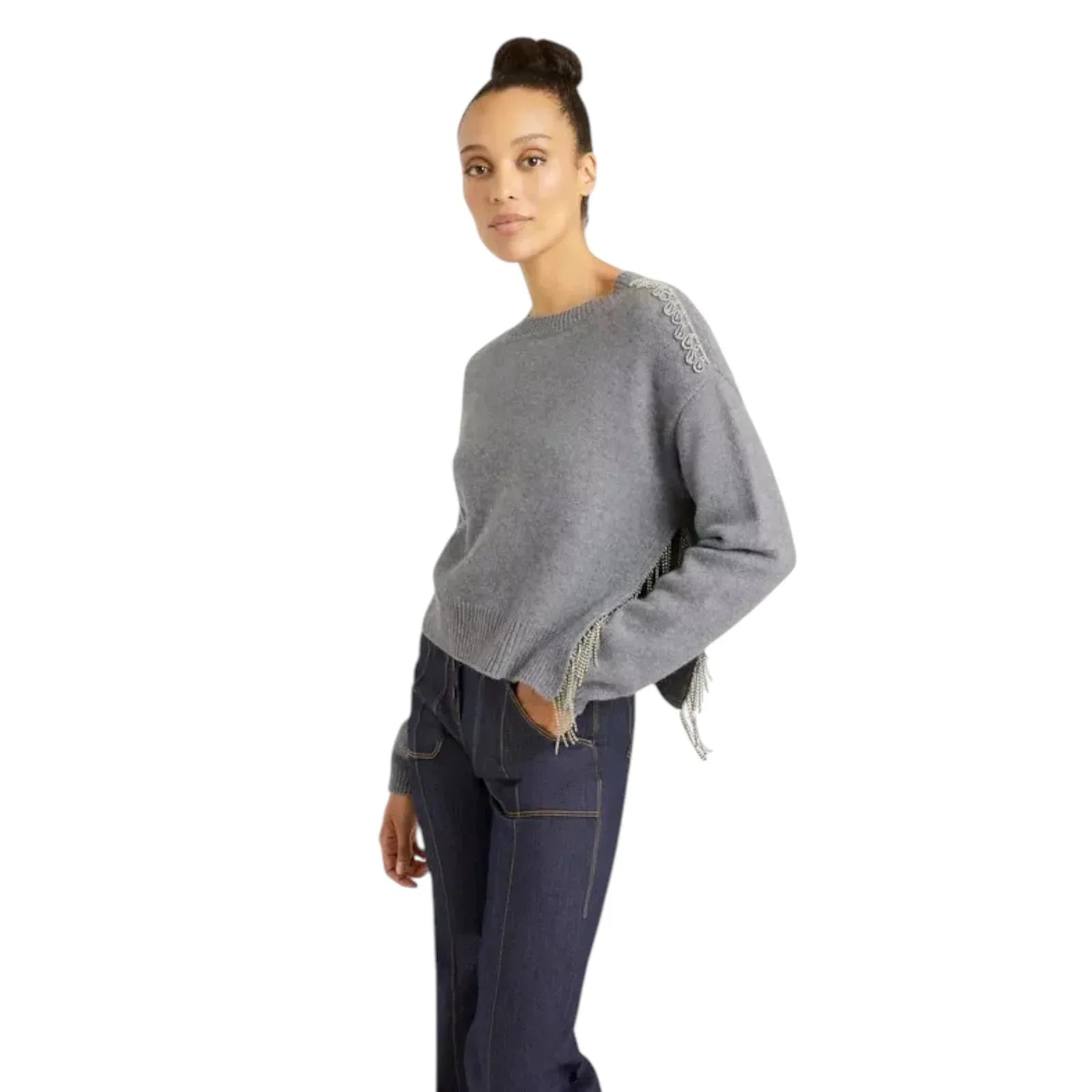 CINQ a SEPT Lilliana Embellished Knit Sweater M - flyKAMP