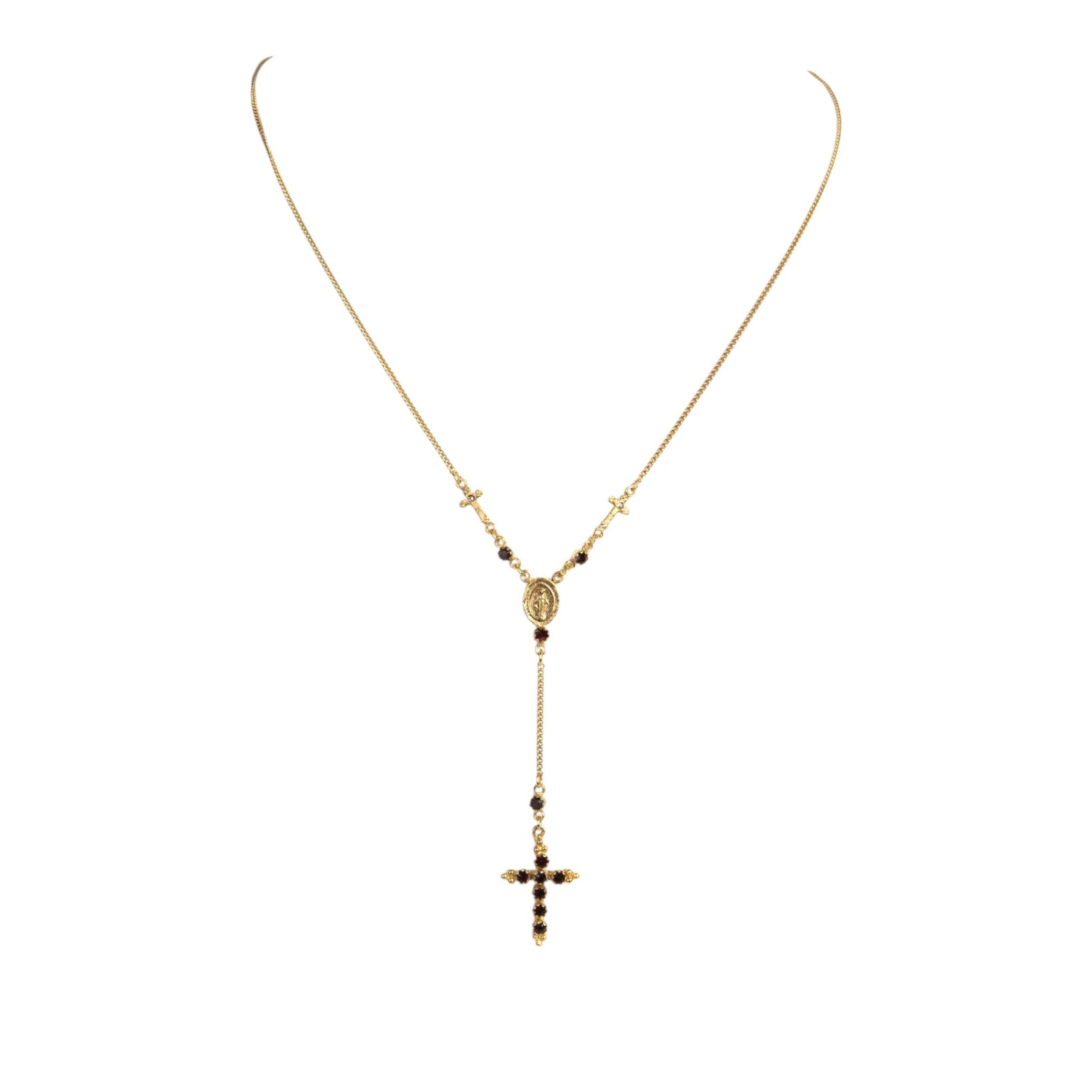 VIRGINS SAINTS & ANGELS VSA Maddie Rosary Necklace in Gold & Burgundy Virgins Saints & Angels