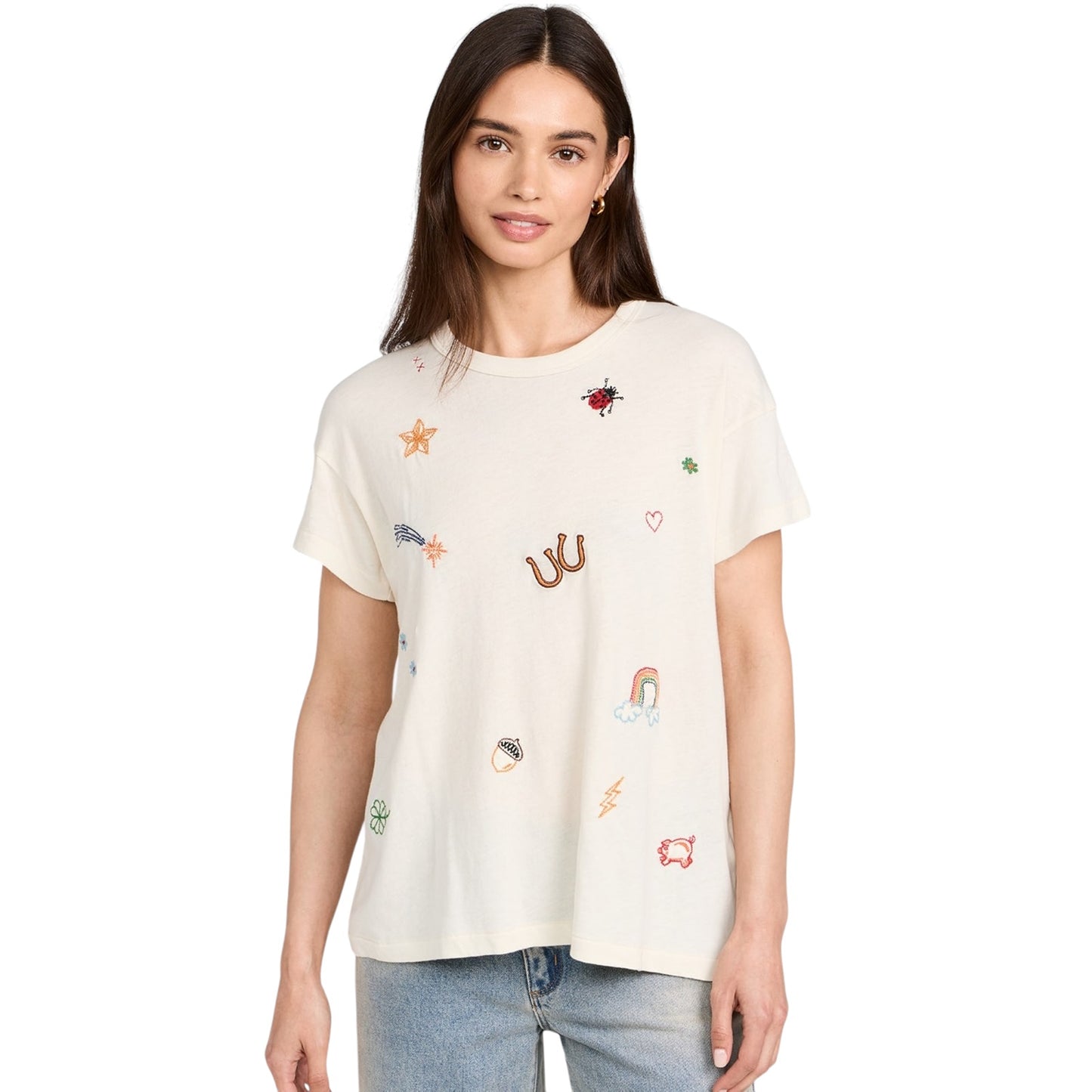 THE GREAT. The Boxy Crew with Charm Embroidery 0|XS