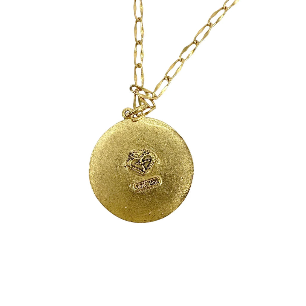 VIRGINS SAINTS & ANGELS Disco Virgin Charm Necklace Gold & Fuchsia - flyKAMP