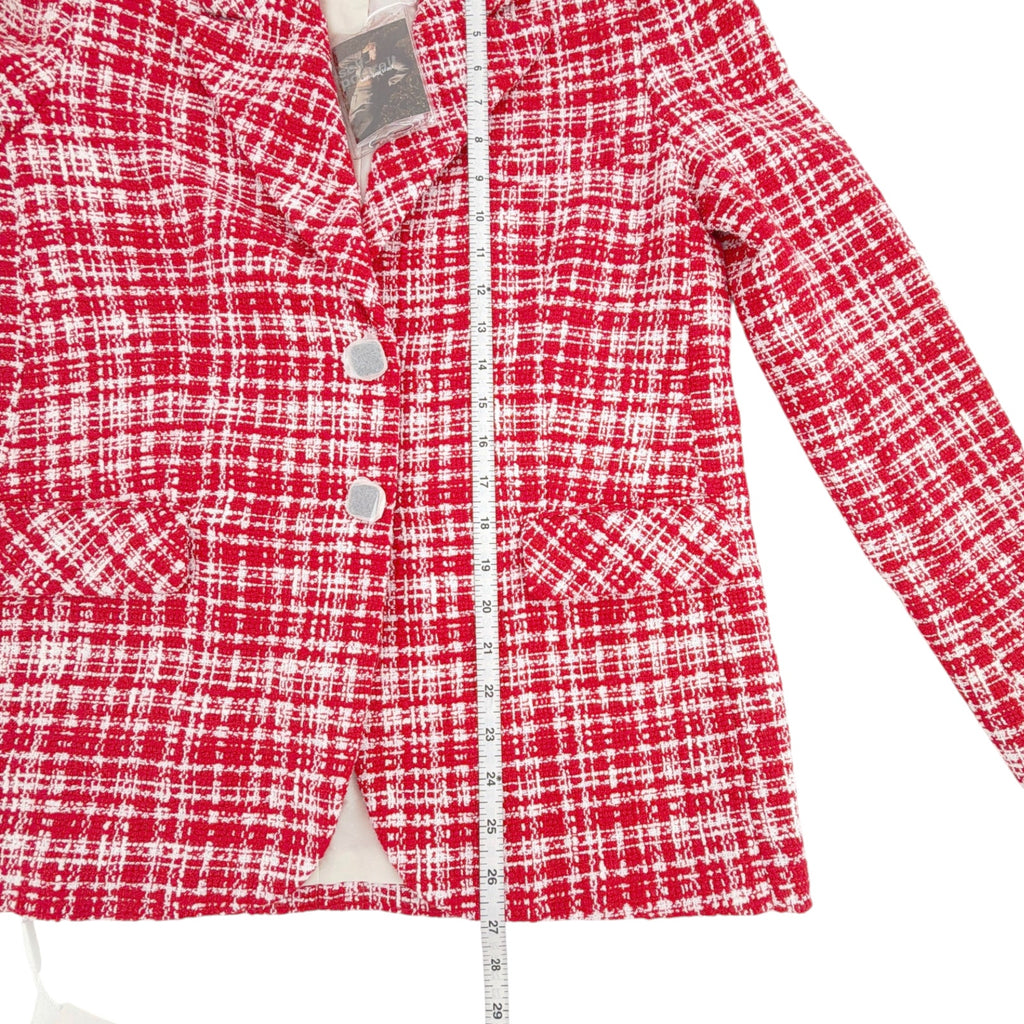 SELF-PORTRAIT Bouclé Checked Blazer in Red Self-Portrait