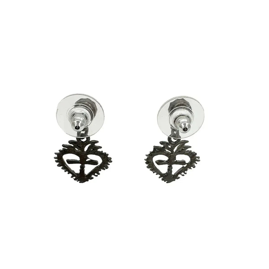 VIRGINS SAINTS & ANGELS VSA Queen of Hearts Crystal Drop Post Earrings in Gunmetal - flyKAMP
