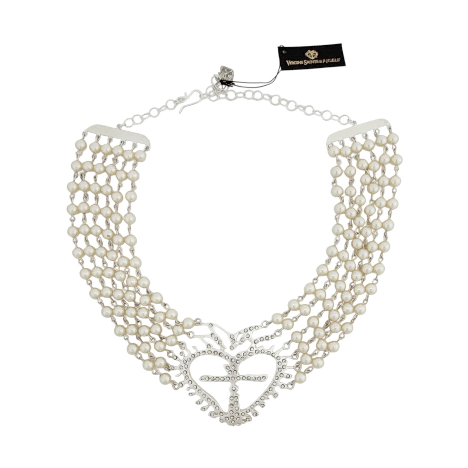 VIRGINS SAINTS & ANGELS VSA La Queen Collar Pearl & Silver 17.75" Virgins Saints & Angels