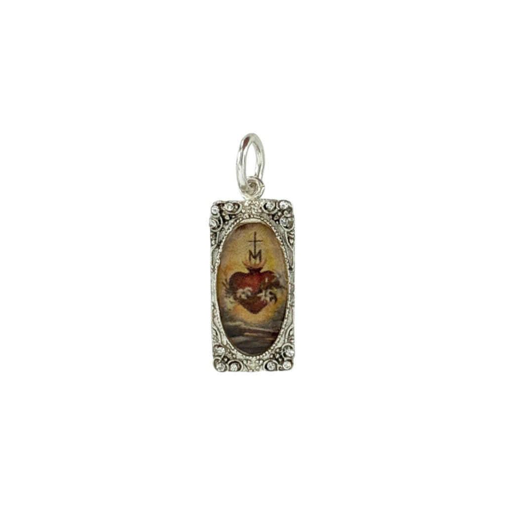 VIRGINS SAINTS & ANGELS VSA Retablo Rectangular Framed Charm in Silver Virgins Saints & Angels