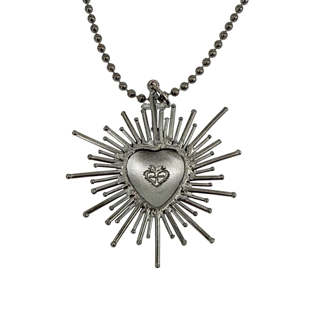 VIRGINS SAINTS & ANGELS VSA Sacred Flame Charm Necklace Gunmetal 34" Ball Chain - flyKAMP