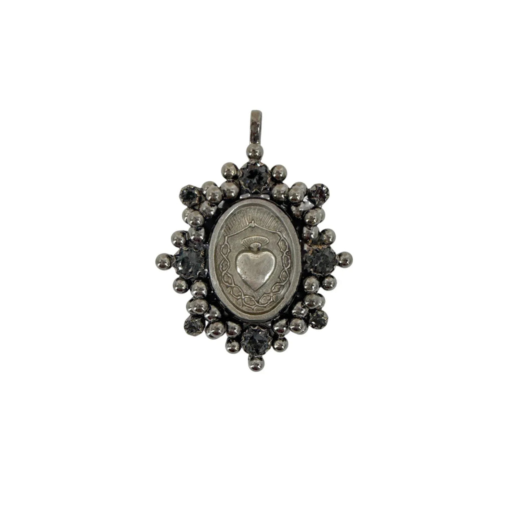 VIRGINS SAINTS & ANGELS VSA Oval Cloister Sacred Heart Medallion Gunmetal - flyKAMP