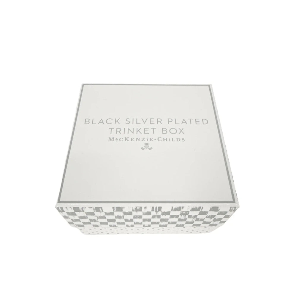 MACKENZIE-CHILDS Black Silver Plated Trinket Box with Check Knob - flyKAMP