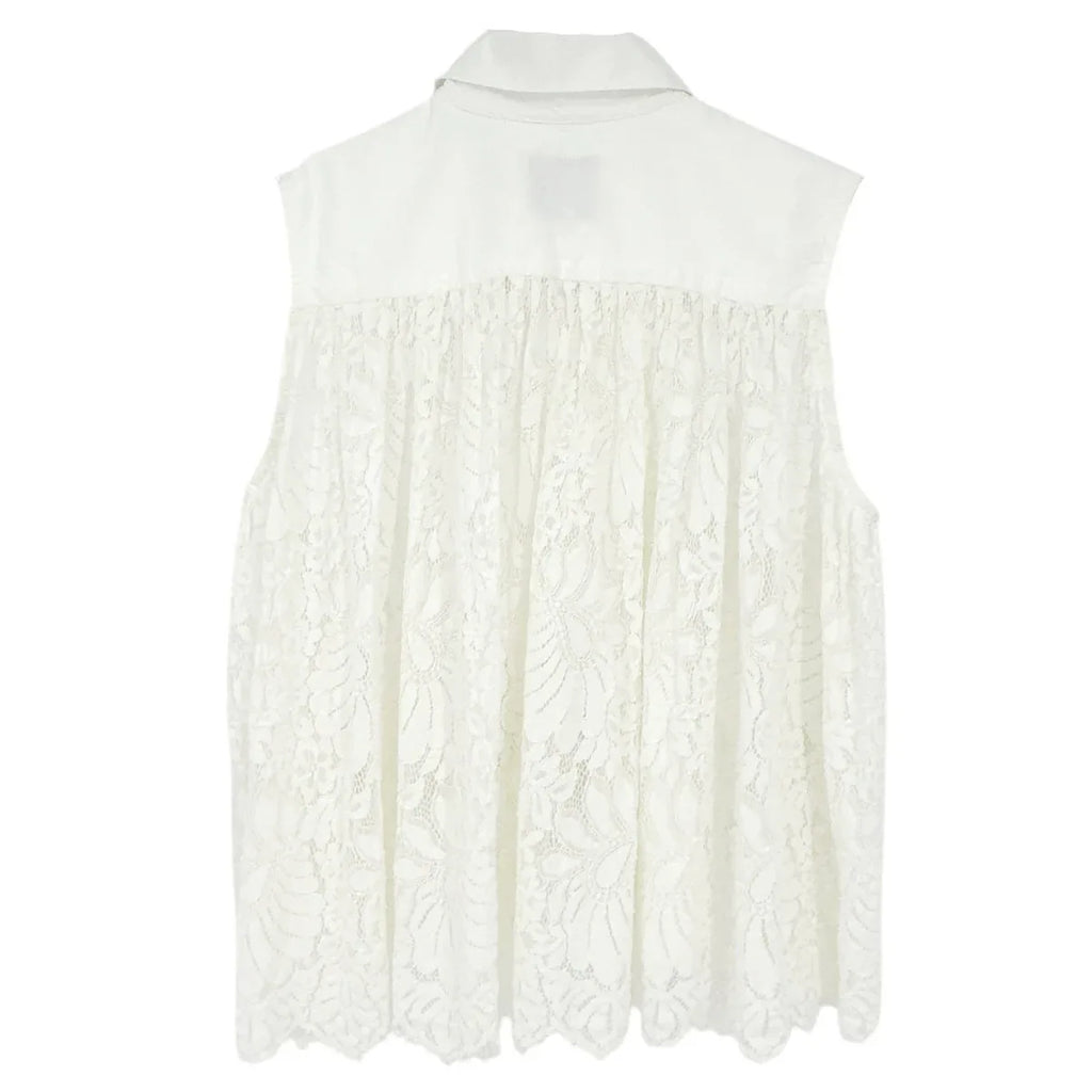 SEA New York Lace Back Button Down Blouse in Milky White 8|M - flyKAMP