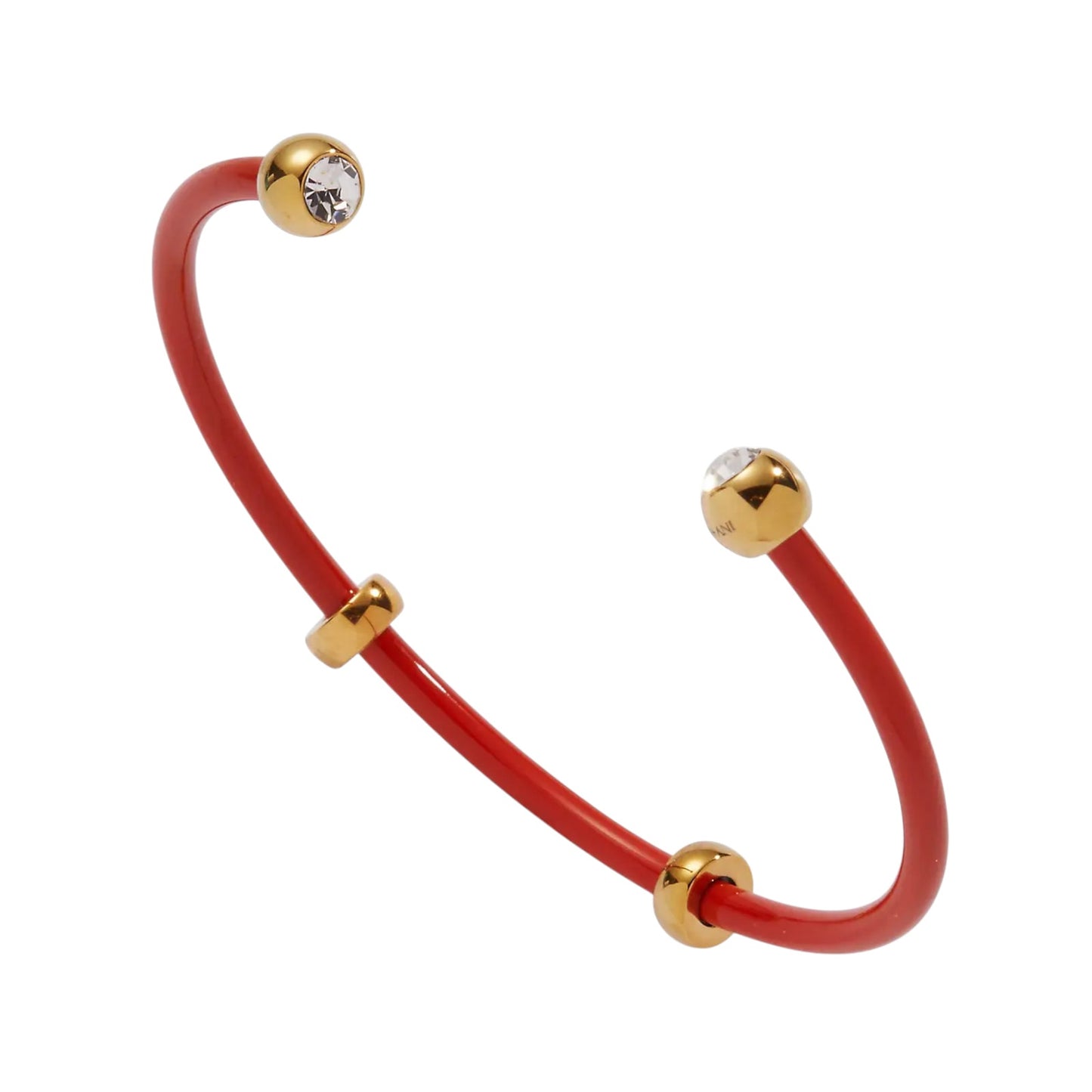 ALEX+ANI Bezel Stone Enamel Cuff in Coral Red