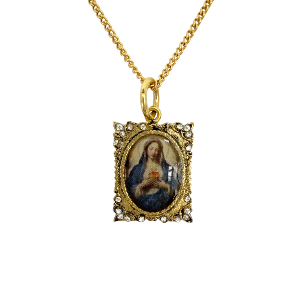 VIRGINS SAINTS & ANGELS VSA Retablo Square Frame Charm Necklace in Gold - flyKAMP