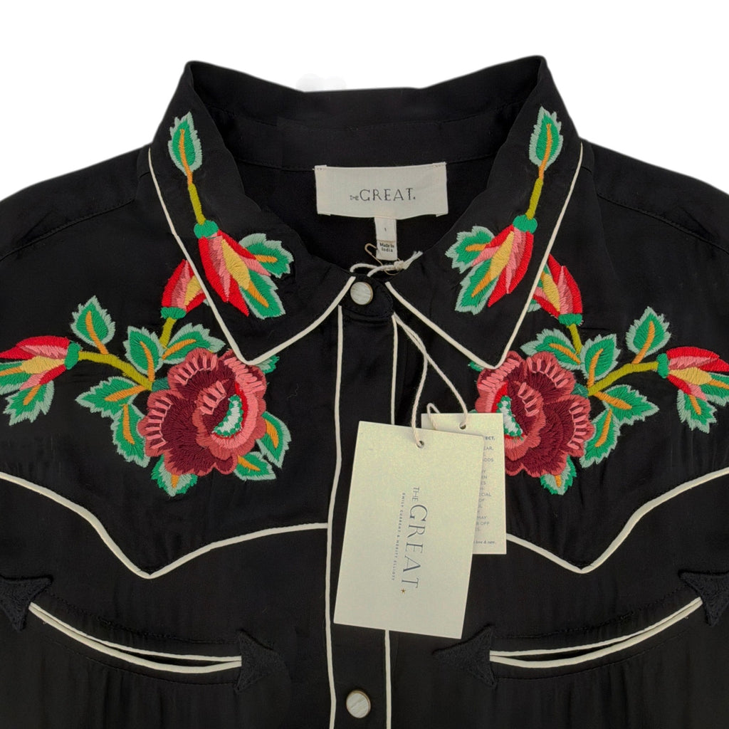 THE GREAT. The Heirloom Rose Western Shirt in Black 1|S The Great.