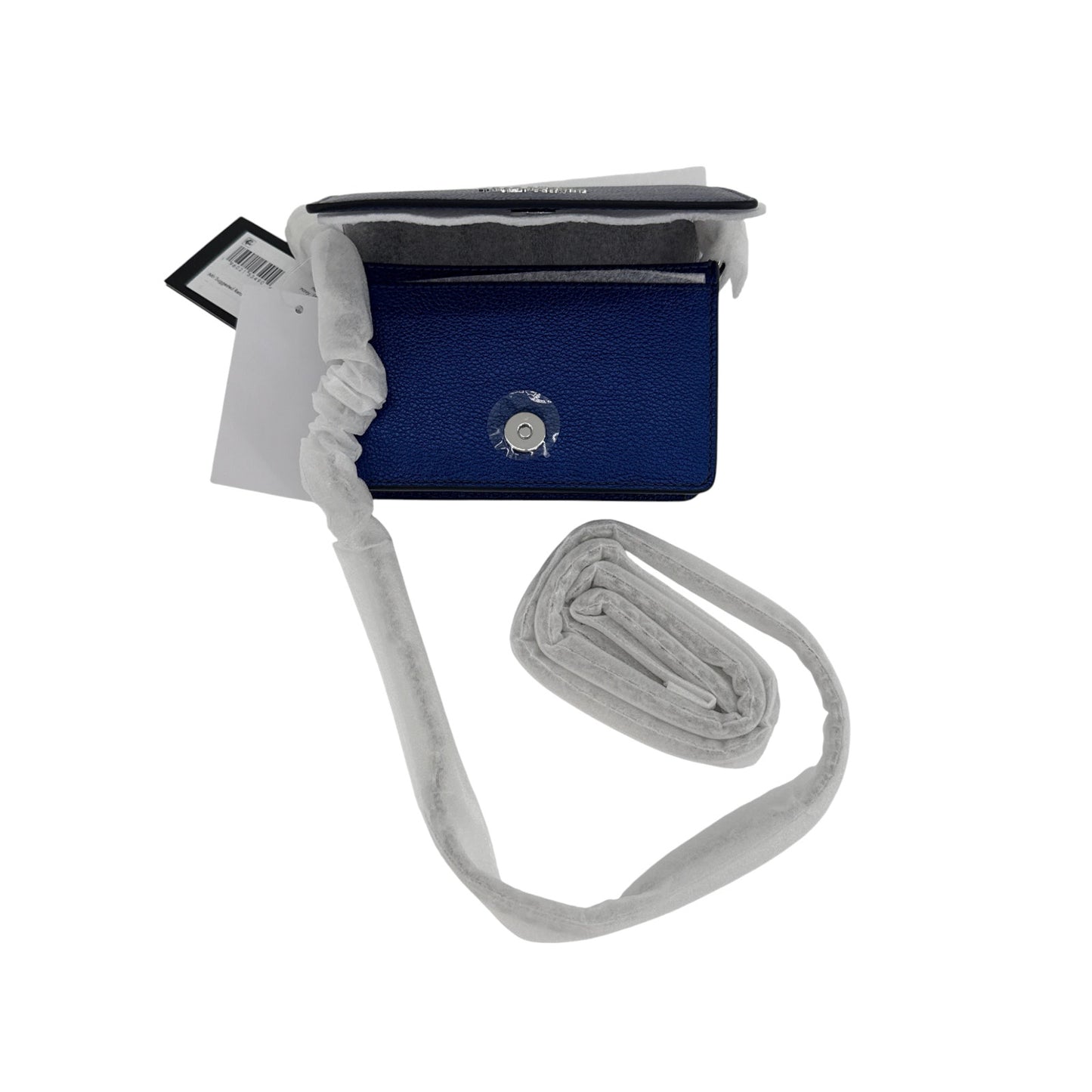 KATE SPADE Natasha Metallic Pebbled Leather Chain Compact Wristlet in Navy