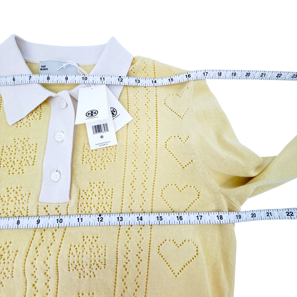 TORY BURCH Heart Pointelle Sweater in Sweet Butter L - flyKAMP