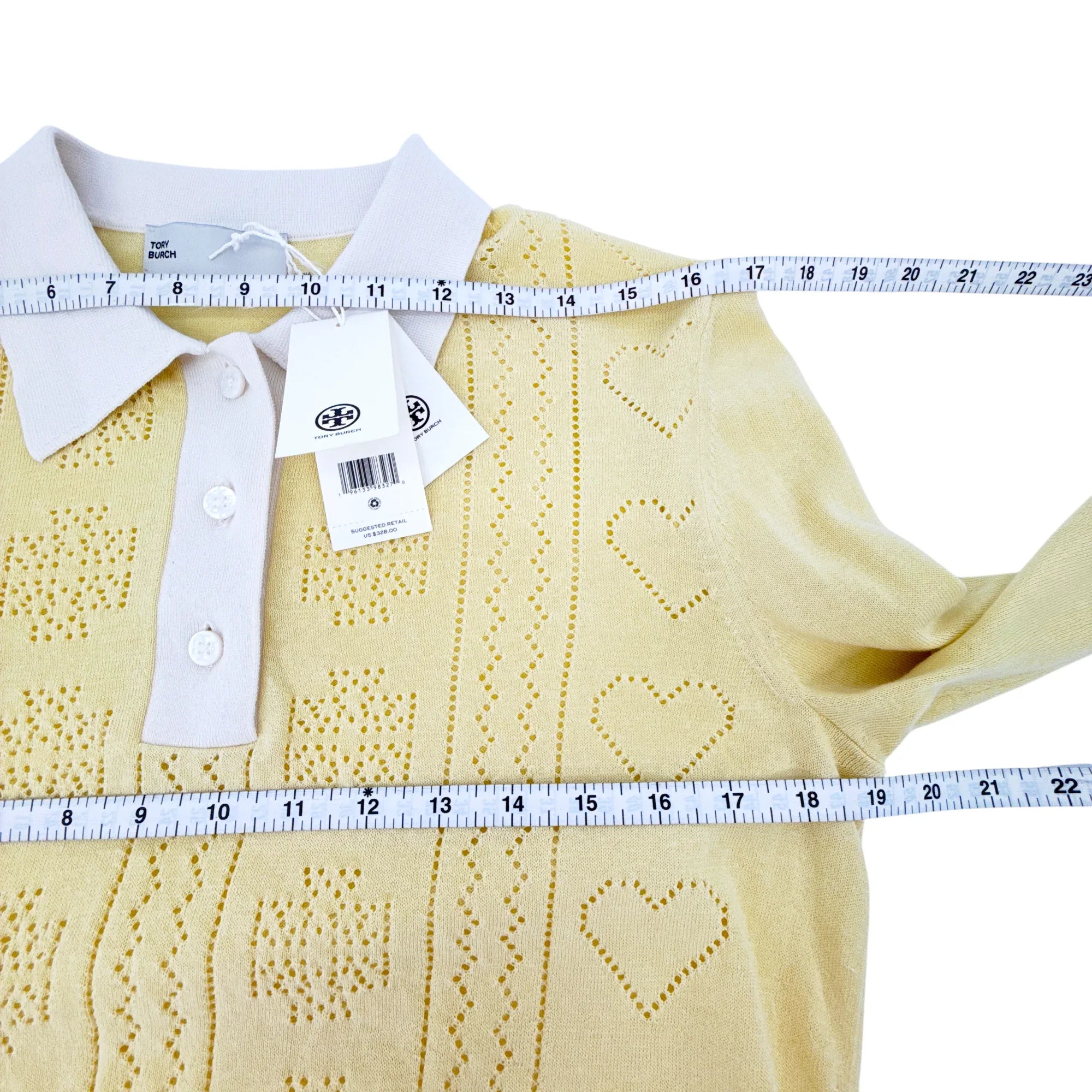 TORY BURCH Heart Pointelle Sweater in Sweet Butter L - flyKAMP