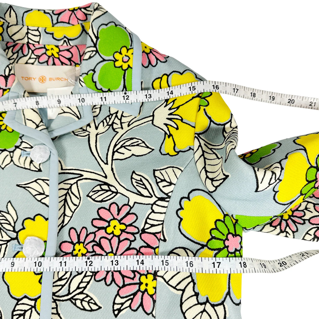 TORY BURCH Wallpaper Floral Twill Crepe Jacket in Blue Wallpaper Floral 2 - flyKAMP