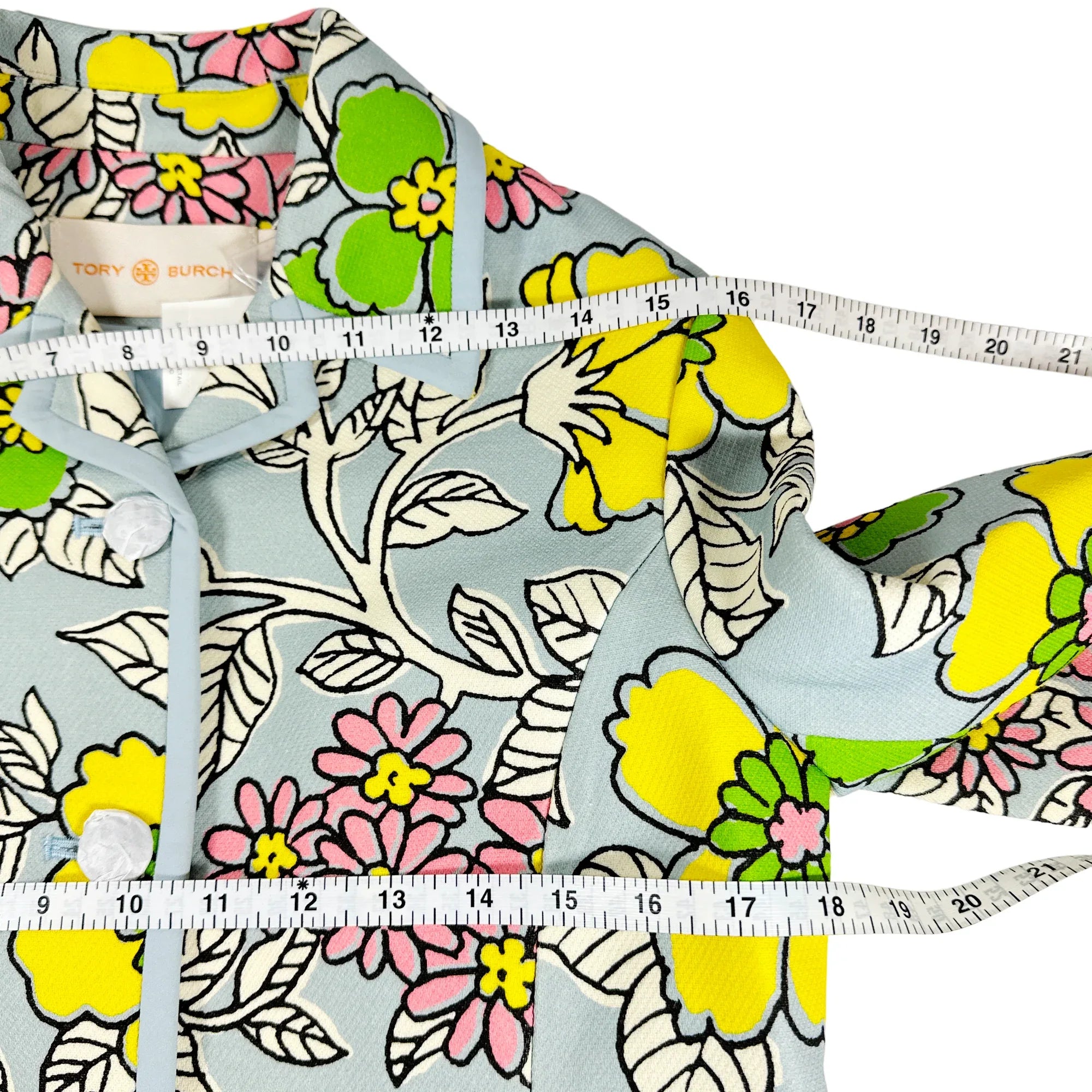 TORY BURCH Wallpaper Floral Twill Crepe Jacket in Blue Wallpaper Floral 2 - flyKAMP