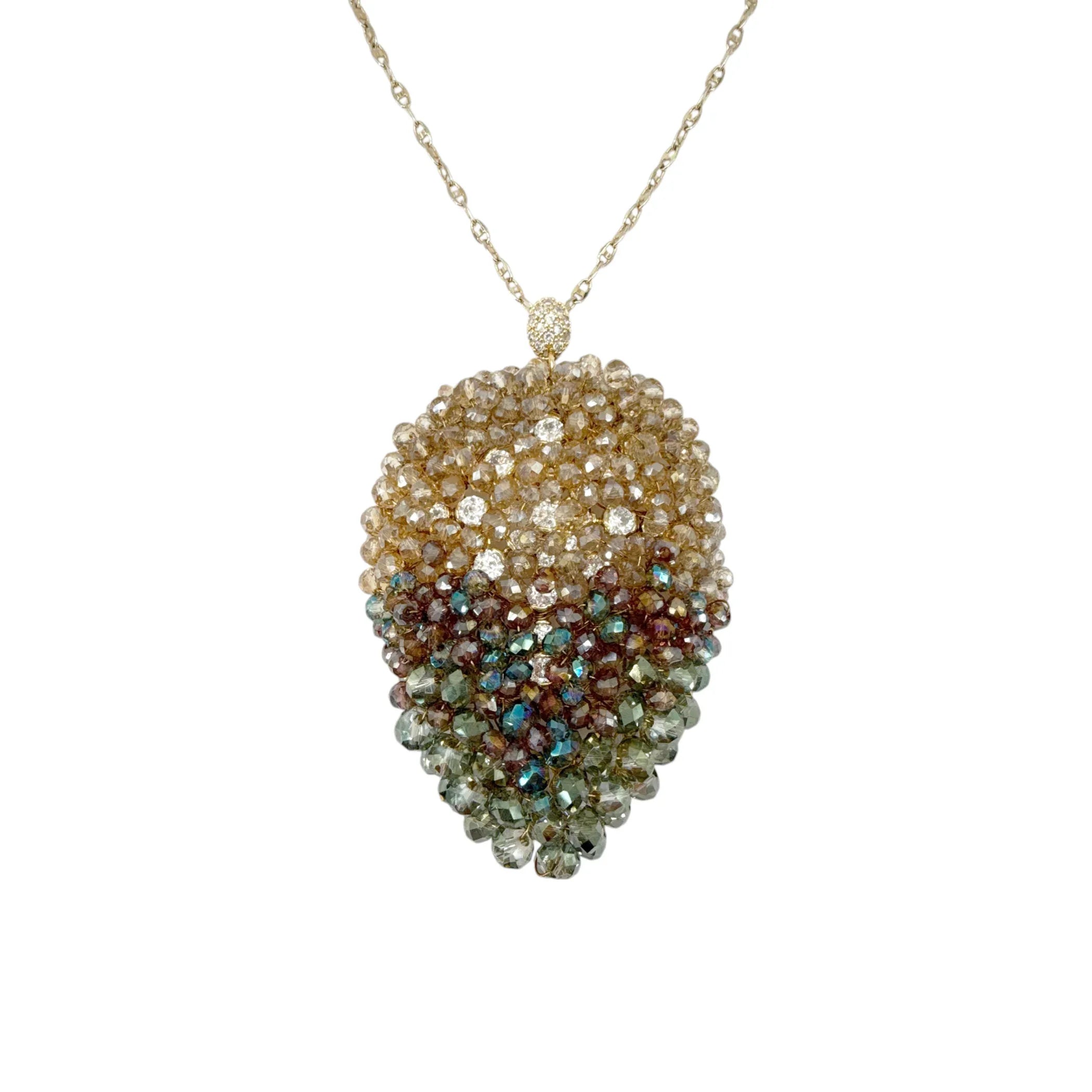 THEIA Jewelry Long Leaf Drop Pendant Necklace in Gold Green - flyKAMP