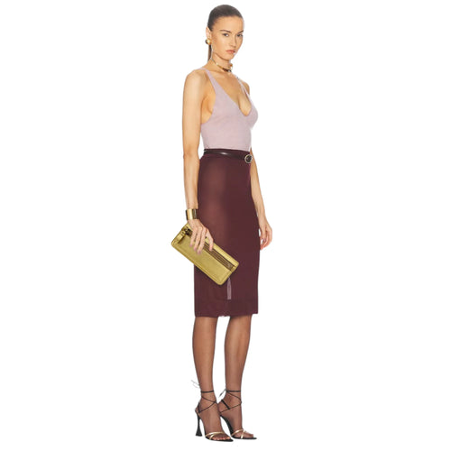 TOM FORD Jennifer Metallic Zip Clutch Bag Golden - flyKAMP