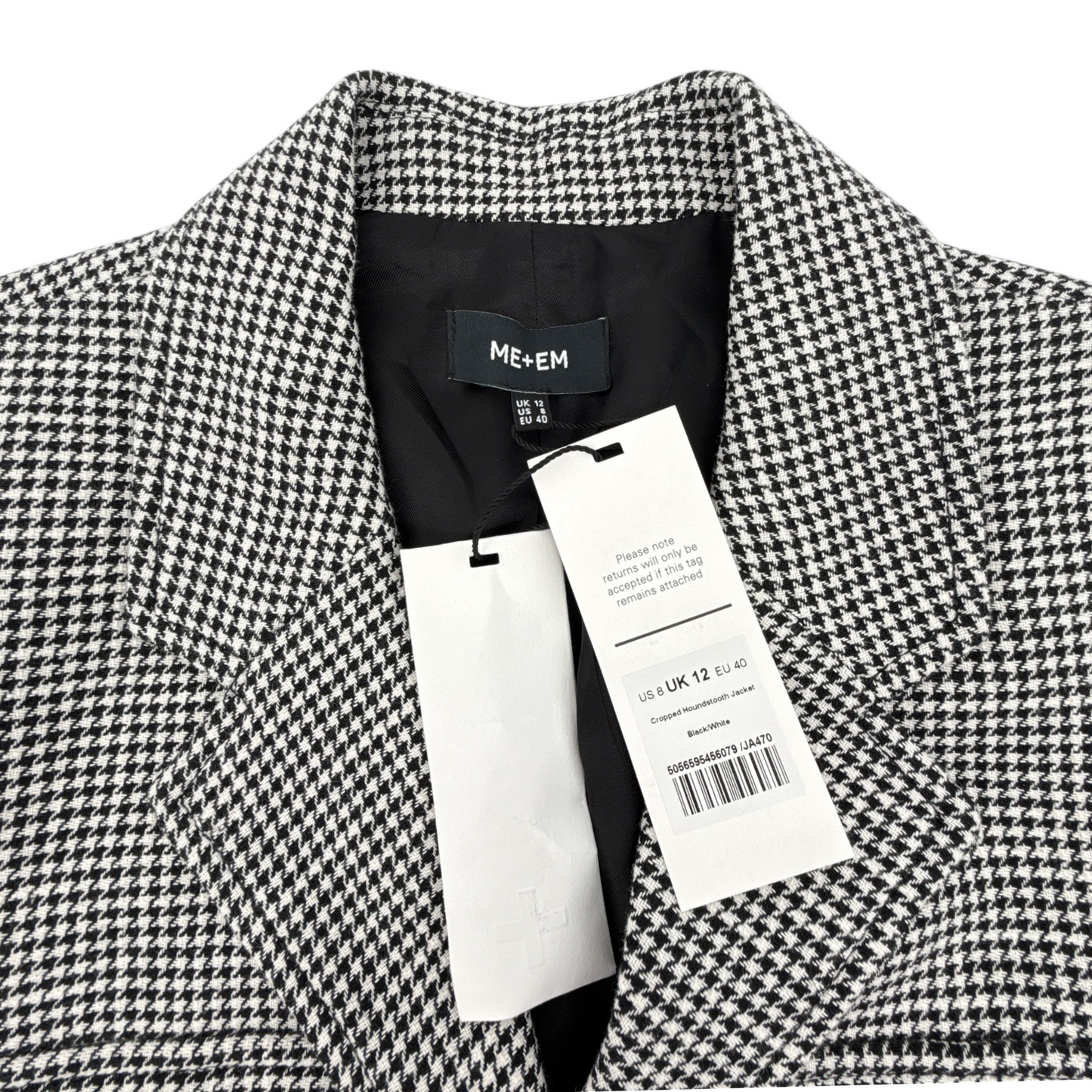 ME+EM Bracelet Sleeve Houndstooth Crop Jacket 8|M