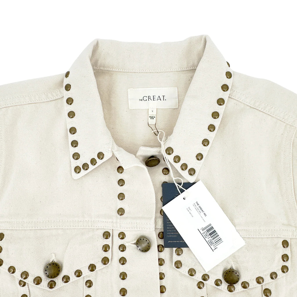 THE GREAT. The Studded Slouchy Jean Jacket.in Natural 1|S - flyKAMP