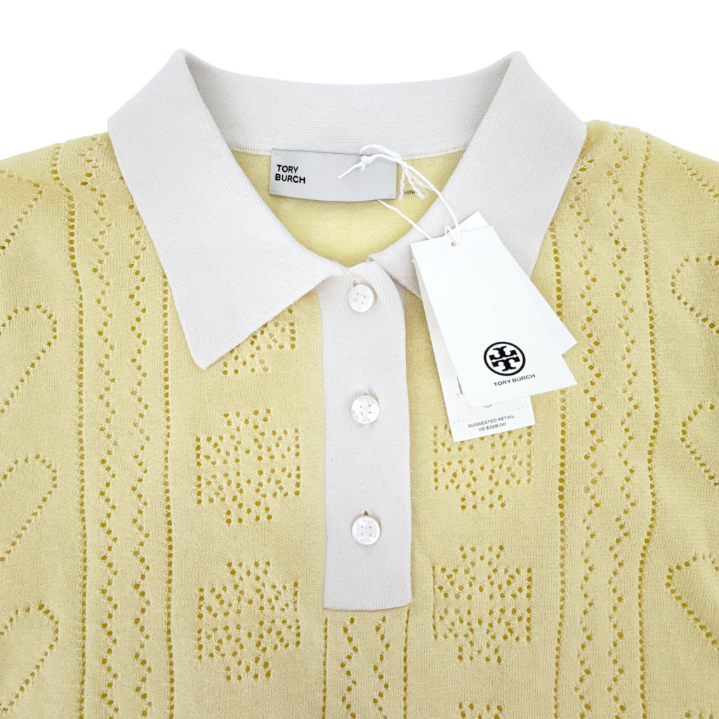 TORY BURCH Heart Pointelle Sweater in Sweet Butter L - flyKAMP