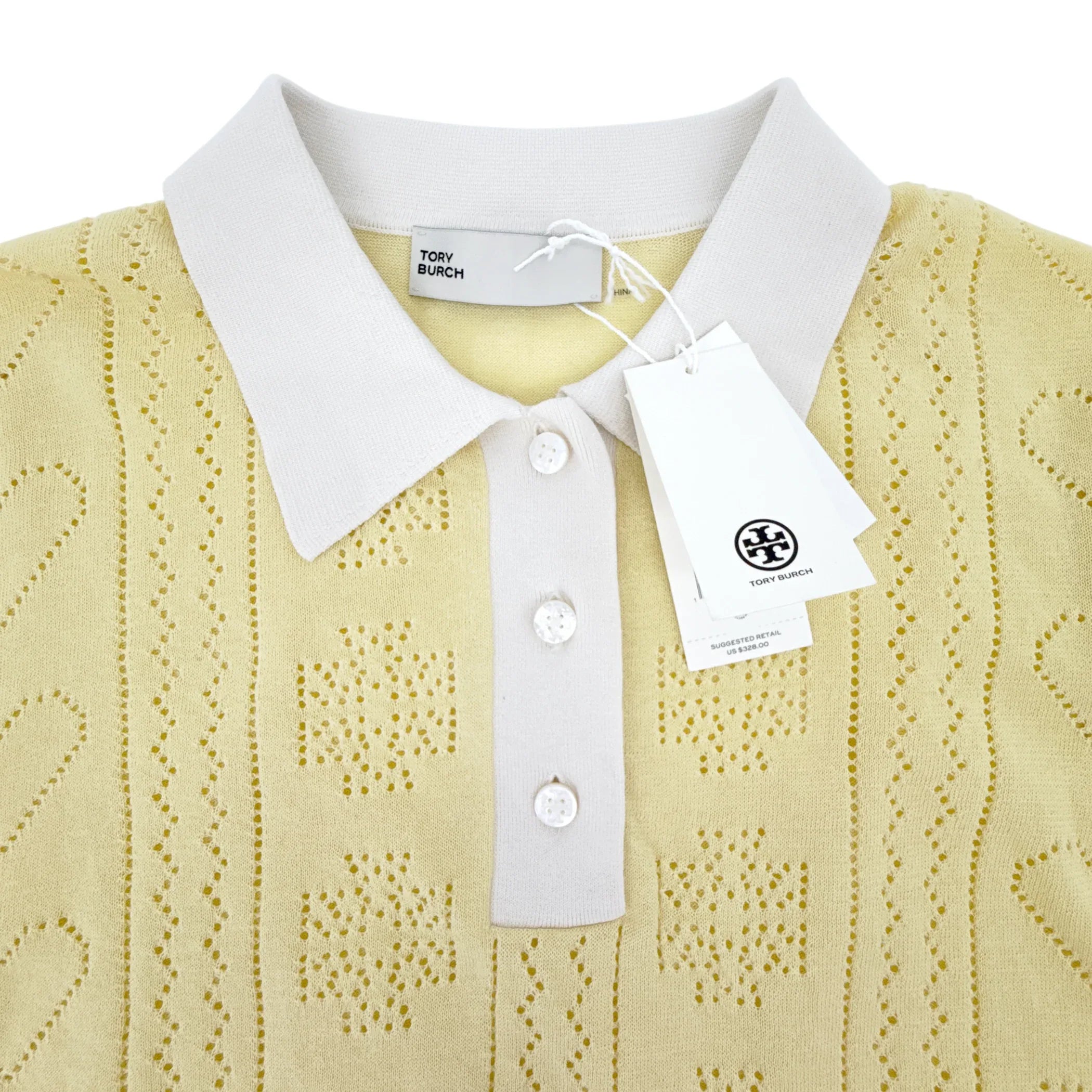 TORY BURCH Heart Pointelle Sweater in Sweet Butter L - flyKAMP