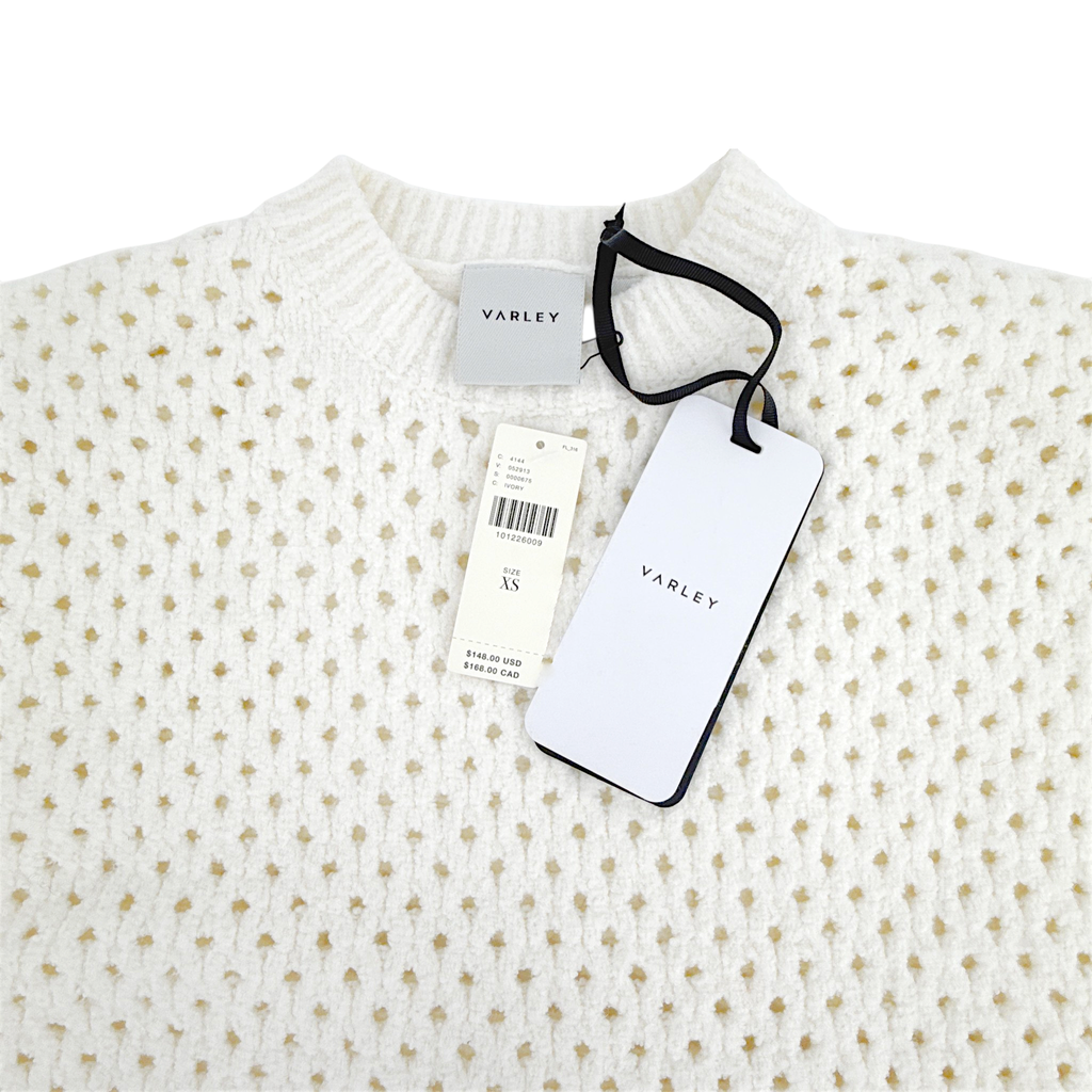 VARLEY Grady Bouclé Knit Sweater in Coconut Milk XS Varley