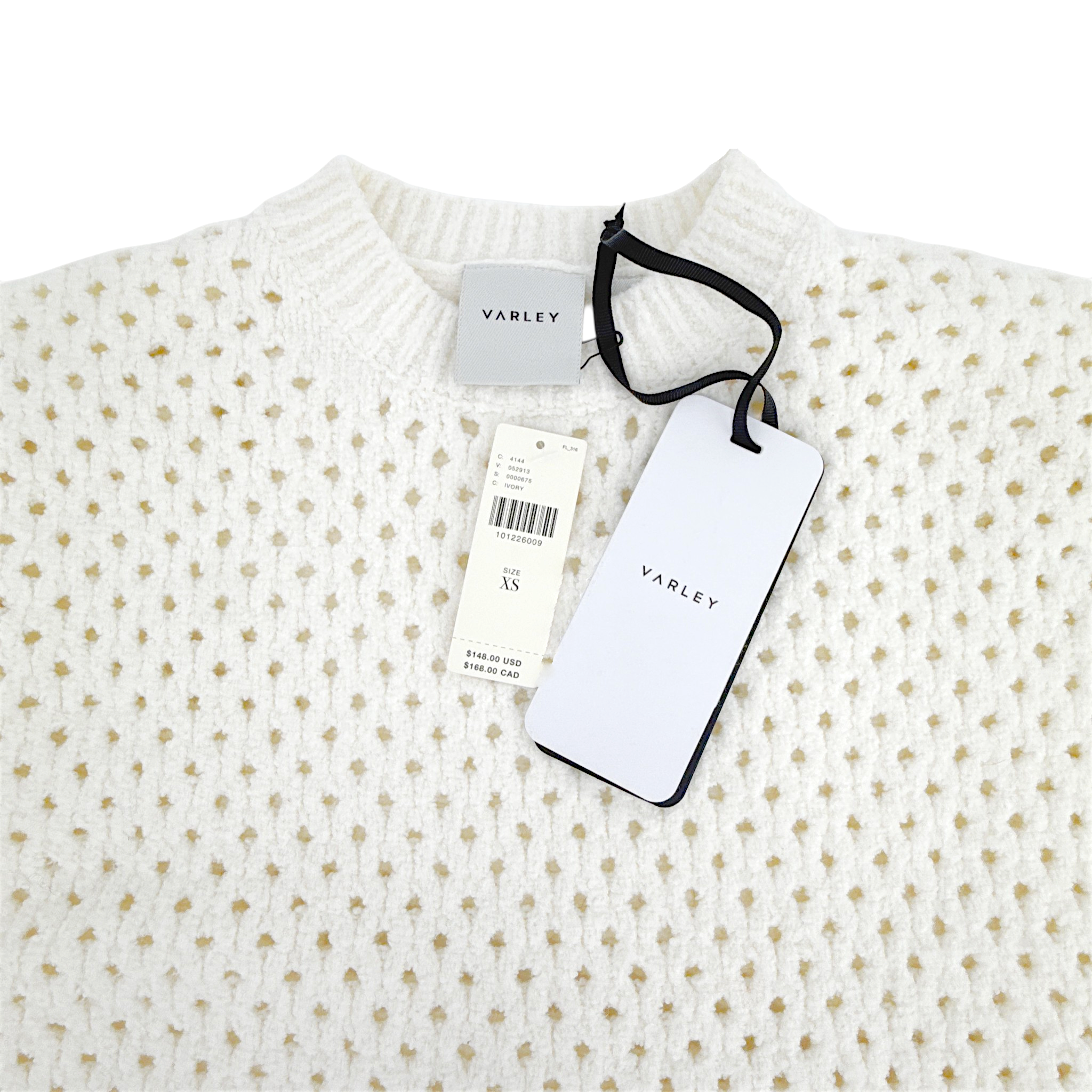 VARLEY Grady Bouclé Knit Sweater in Coconut Milk XS Varley