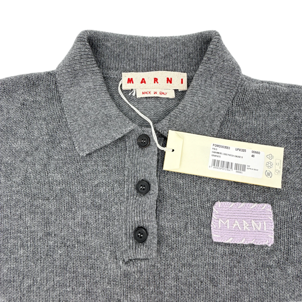 MARNI Cashmere Polo Jumper with Marni Patch in Graphite IT46|US10 - flyKAMP