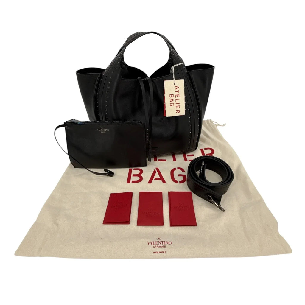VALENTINO GARAVANI Small Atelier Bag 01 Metal Stitch Edition Tote Bag In Black - flyKAMP