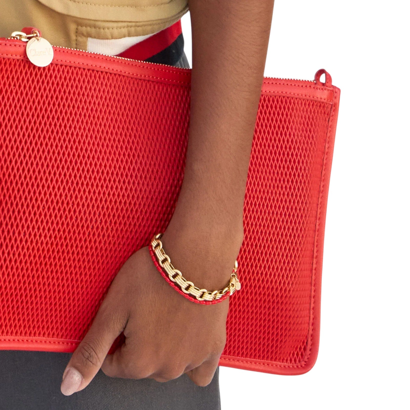 CLARE V. Enamel Barrel Chain Bracelet in Poppy Clare V.