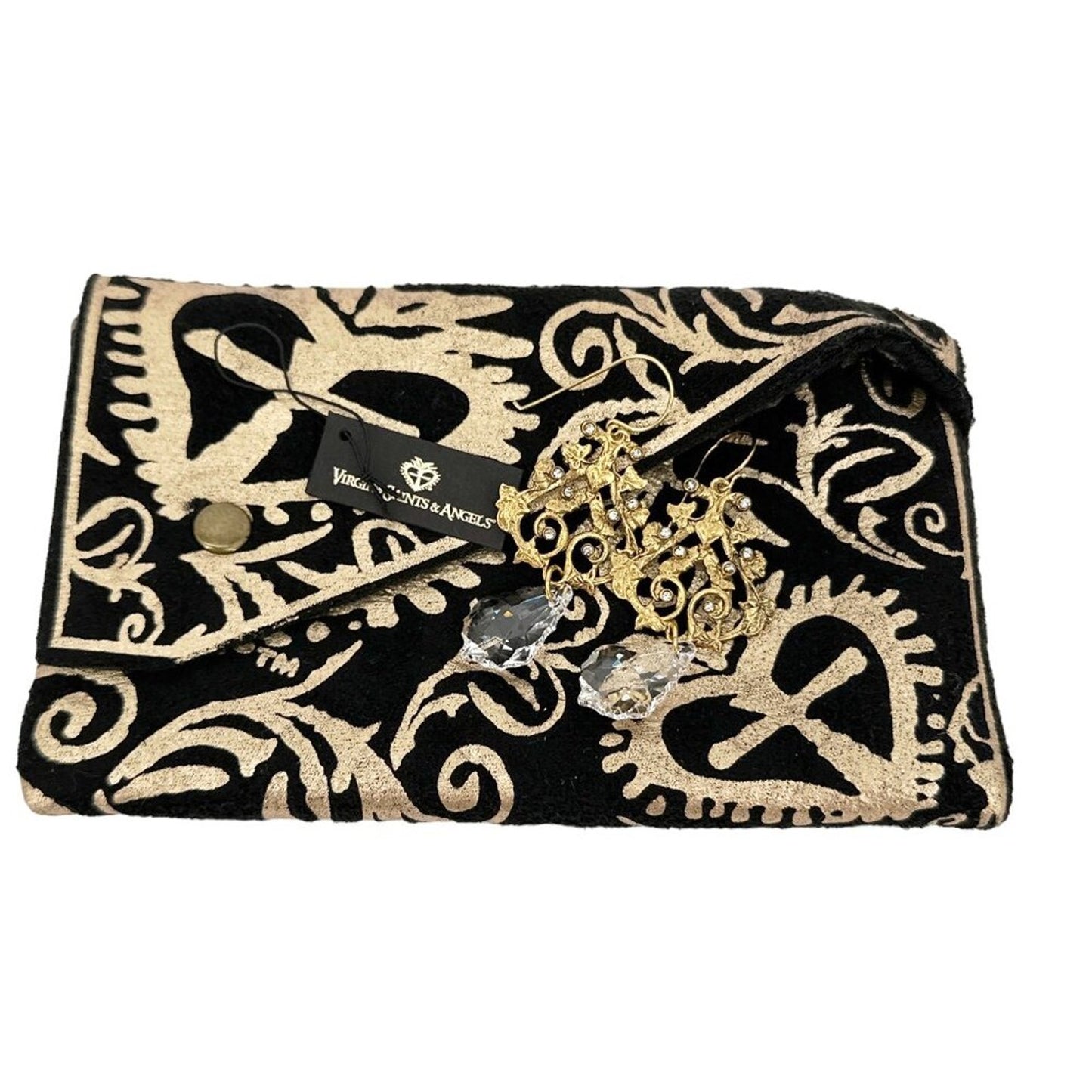 VIRGINS SAINTS & ANGELS VSA Vine Drop Earrings in Gold & Clear Crystal