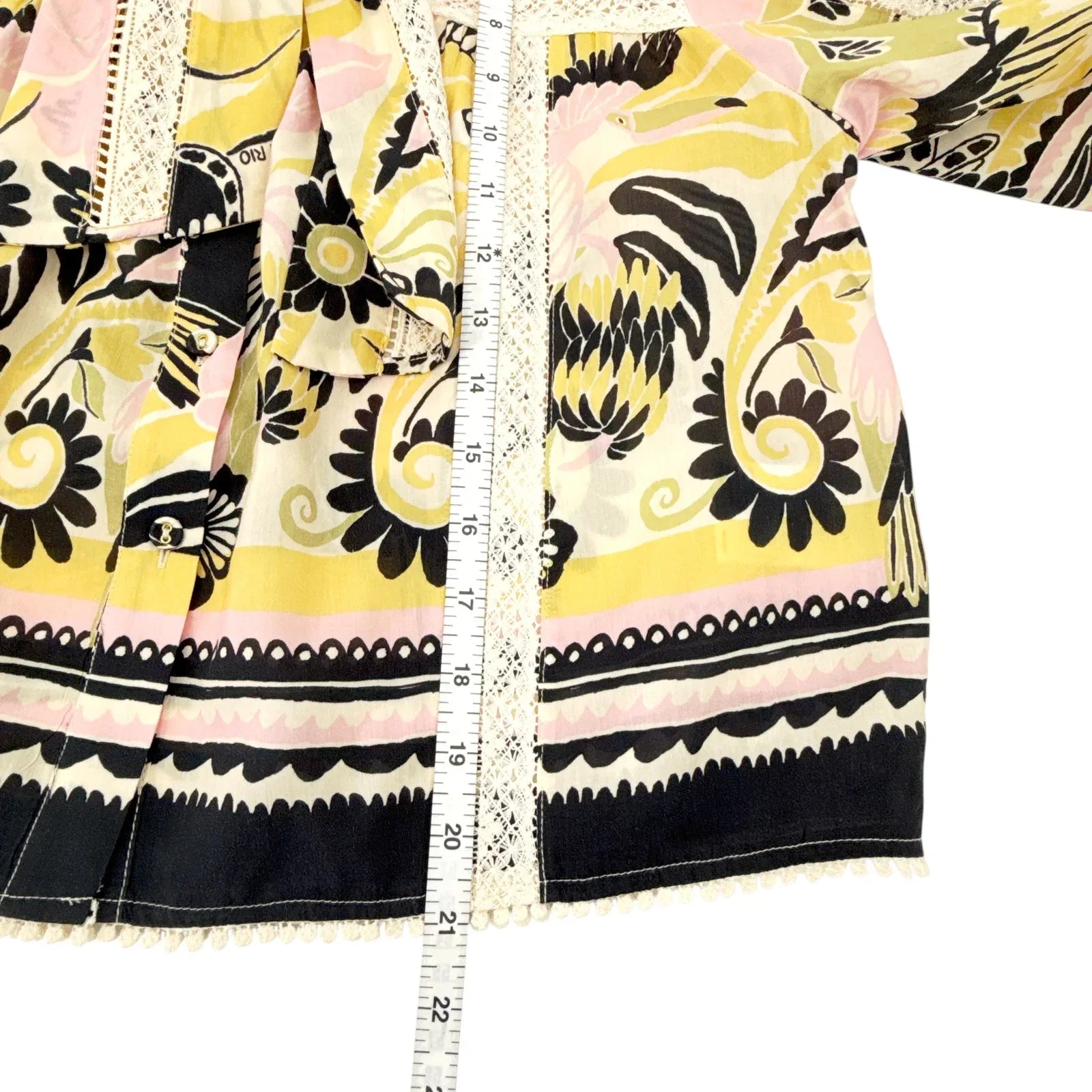 FARM RIO Vintage Forest Lace Trim Tie Neck Blouse M - flyKAMP