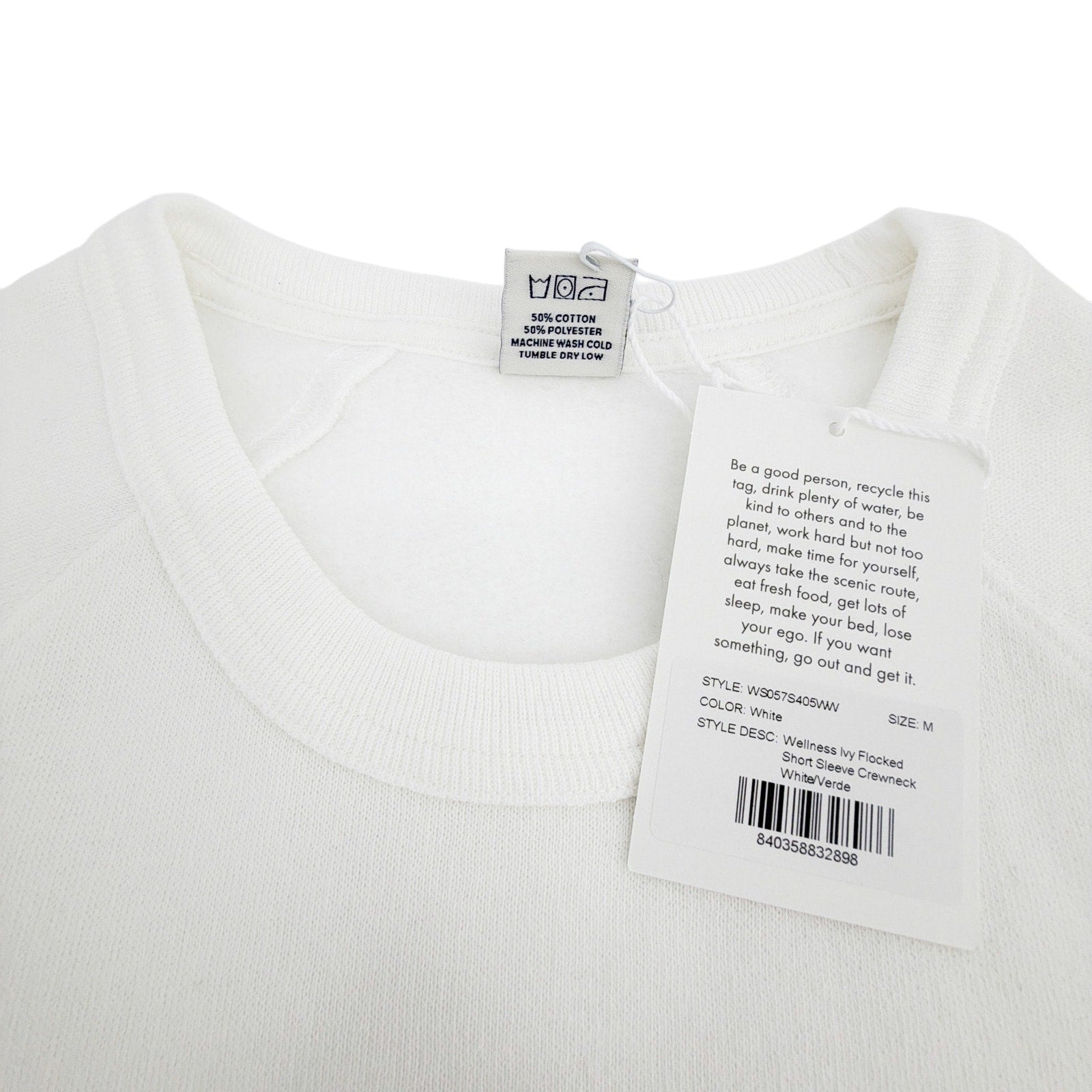 SPORTY & RICH Wellness Ivy Short Sleeve Soft Crewneck in White/Verde M Sporty & Rich