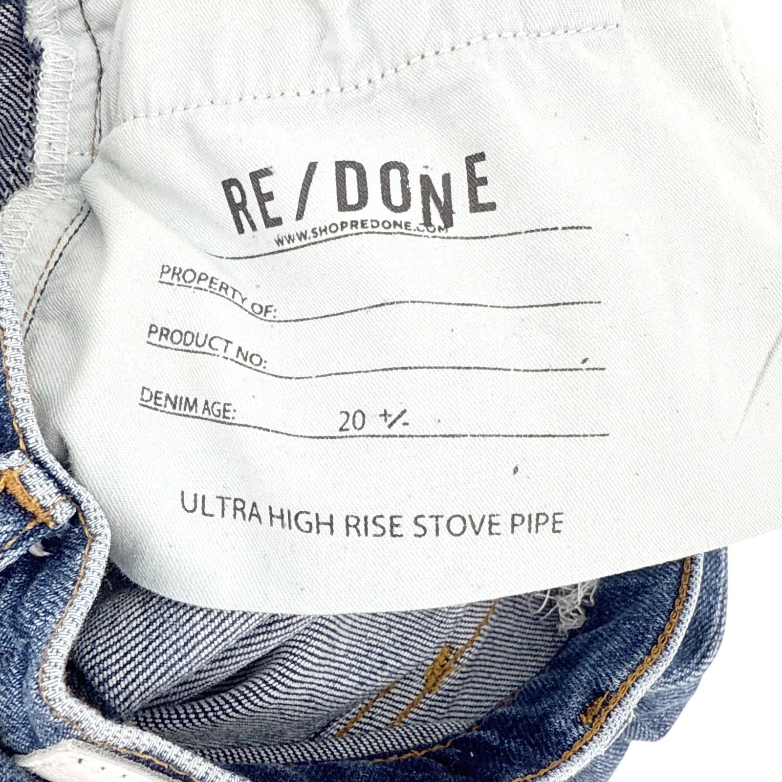 RE/DONE Ultra High Rise Stove Pipe in Vintage Indigo Destroy 24 - flyKAMP