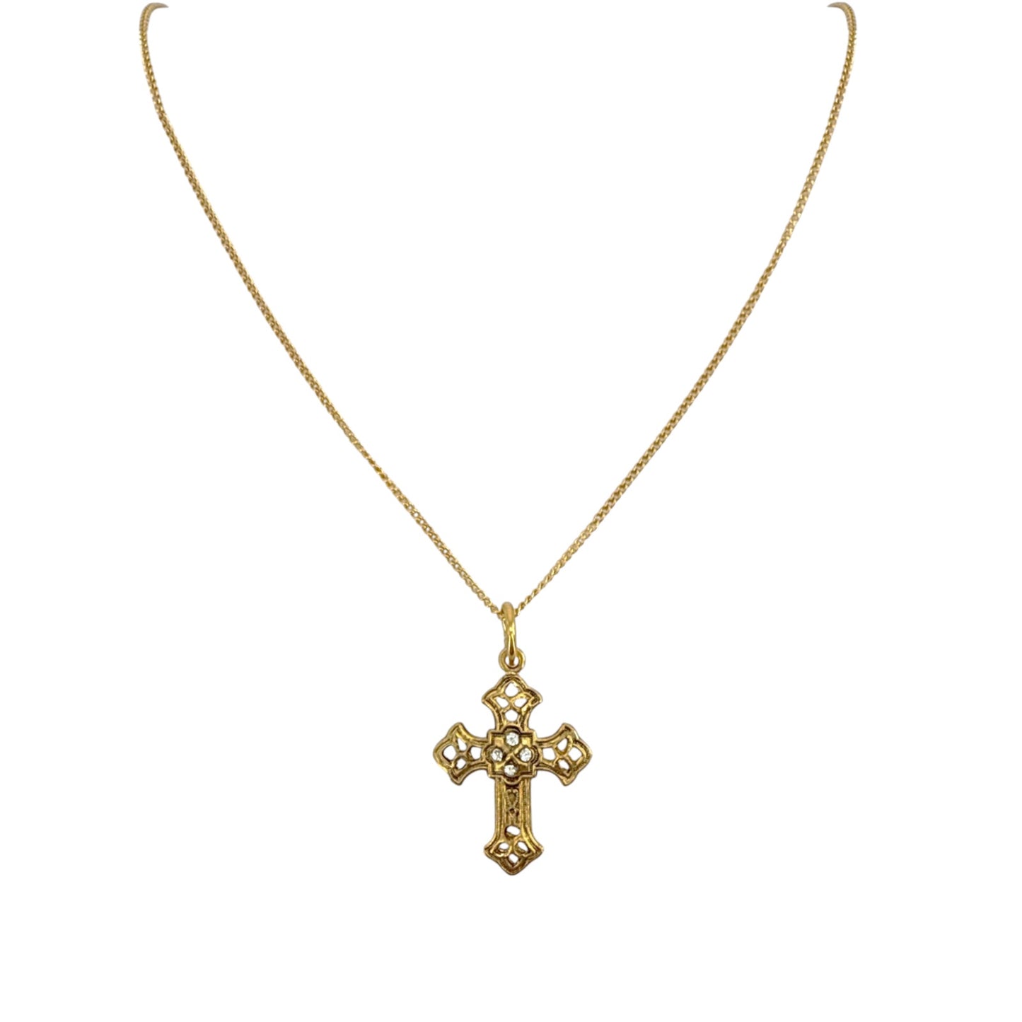 VIRGINS SAINTS & ANGELS VSA Basilica Cross Charm Necklace 16" in Gold