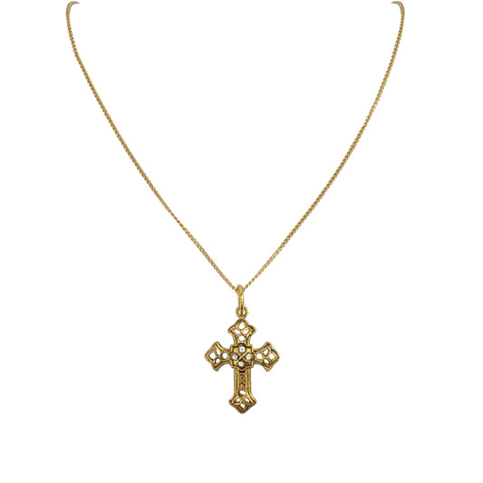 VIRGINS SAINTS & ANGELS VSA Basilica Cross Charm Necklace 16" in Gold