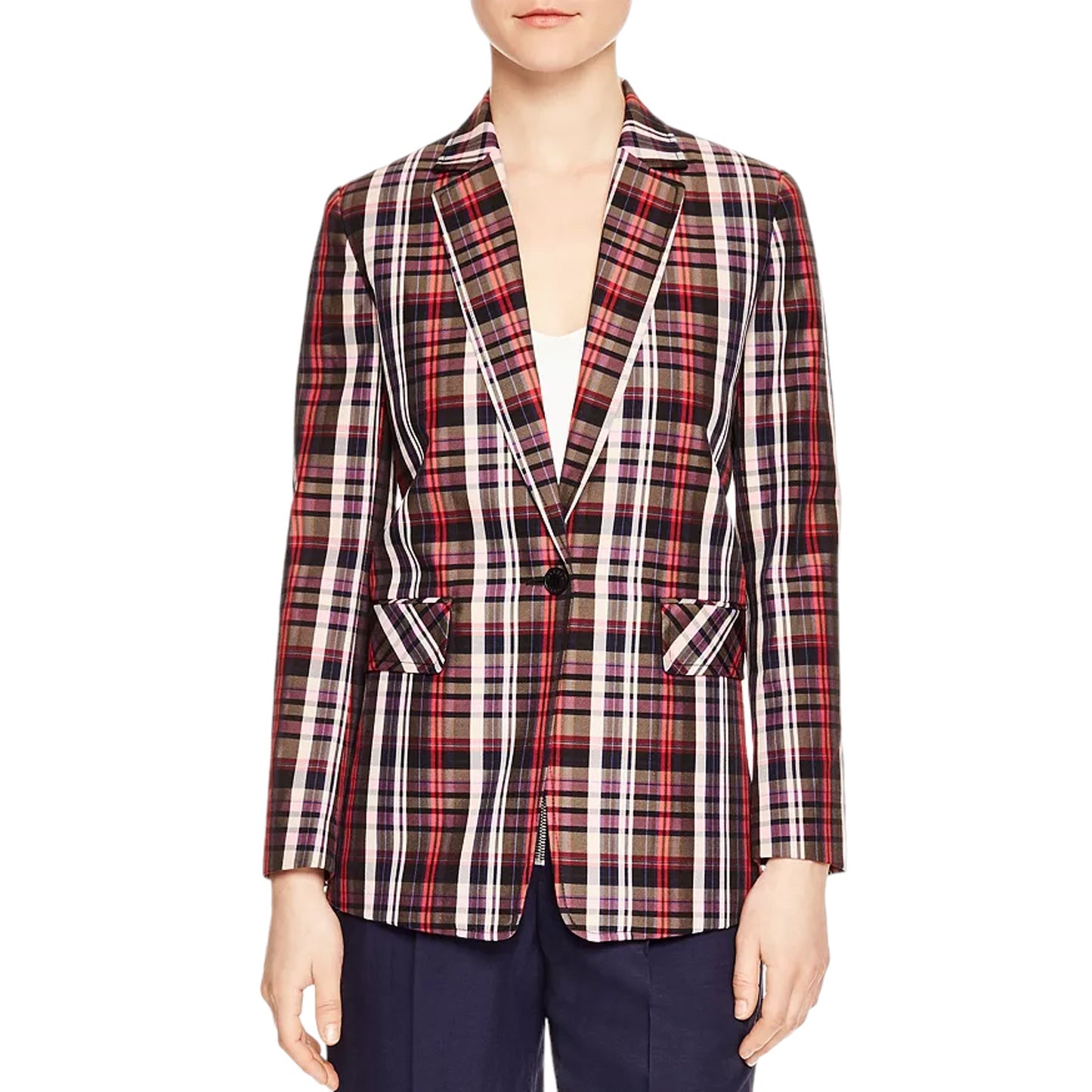 SANDRO Salima Single Button Plaid Blazer S