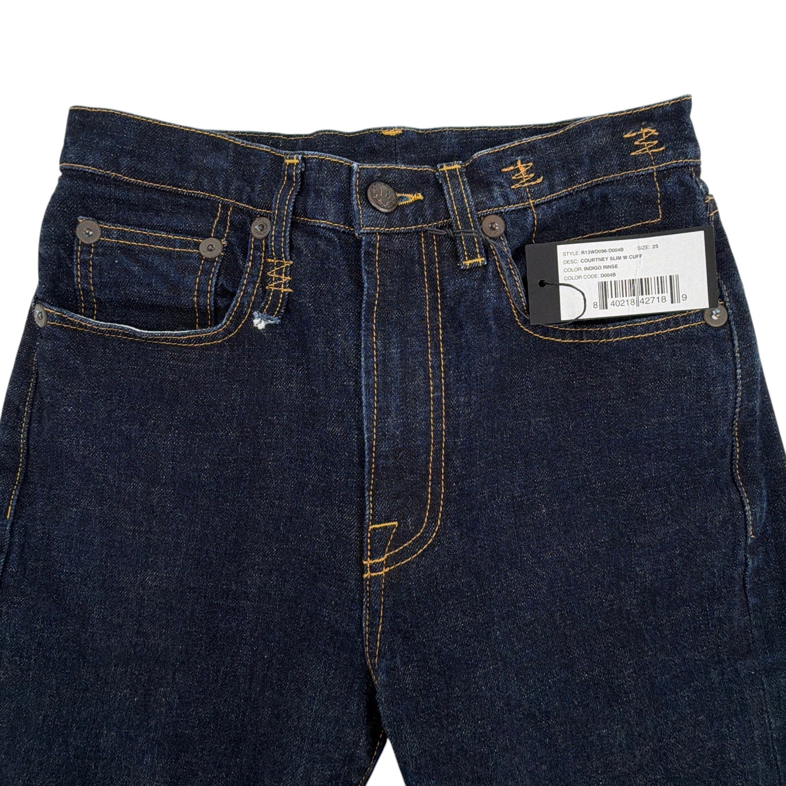 R13 Courtney Slim with Cuff in Indigo Rinse 25 R13