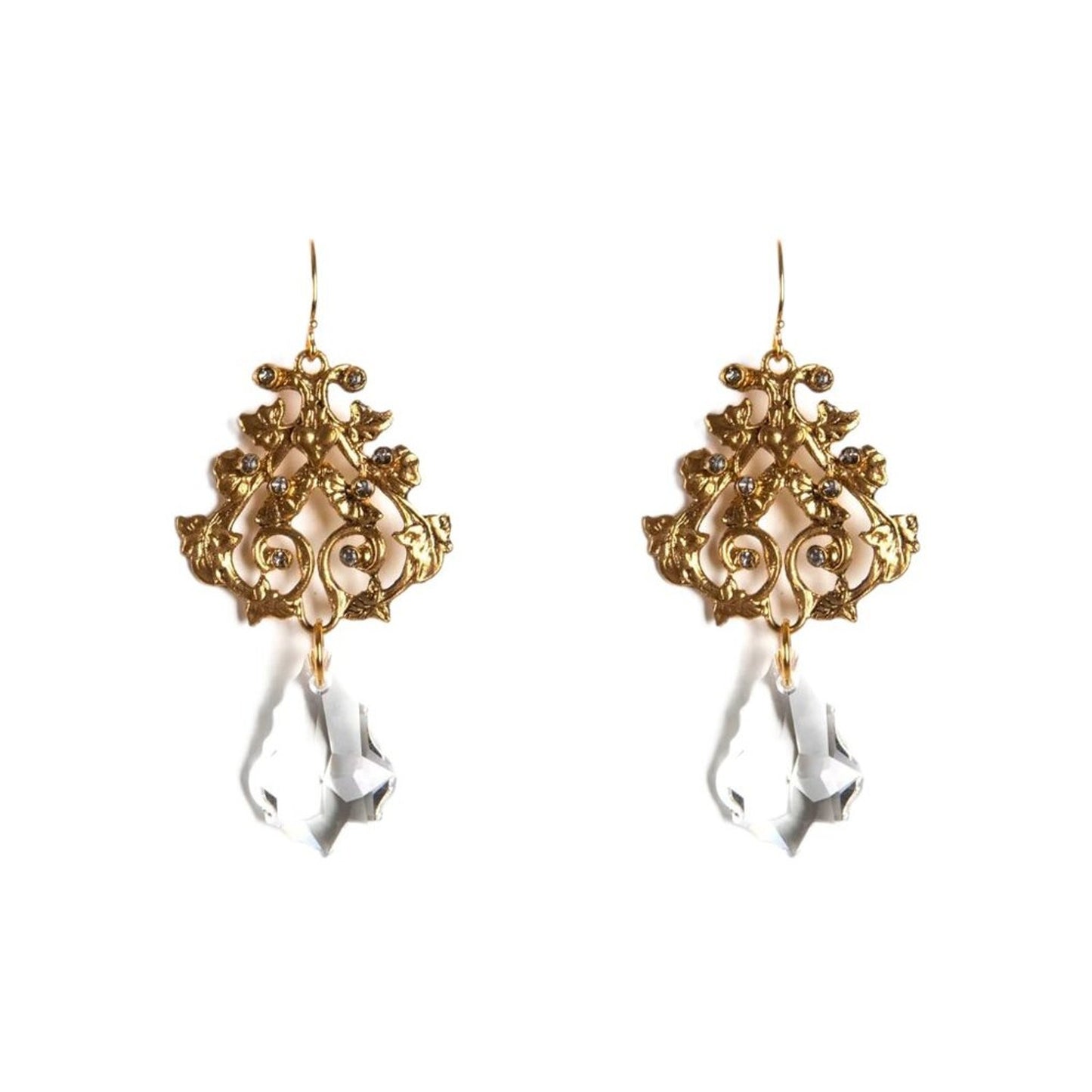 VIRGINS SAINTS & ANGELS VSA Vine Drop Earrings in Gold & Clear Crystal