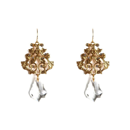 VIRGINS SAINTS & ANGELS VSA Vine Drop Earrings in Gold & Clear Crystal
